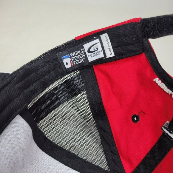 World Poker Tour Strap Back Trucker Hat Cap Red Black Mesh 2-Stripe G-III Sports - Picture 7 of 8